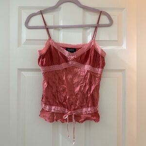BEBE Vintage Corset Silk Pink Lace Adjustable Stretch Tank Y2K Sz Small